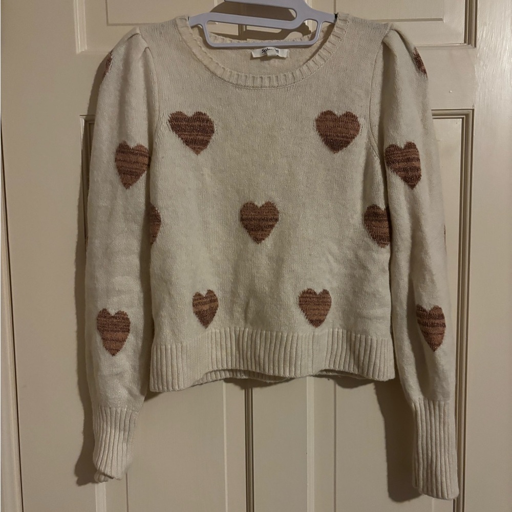 Splendid Women’s Heart Patterned Cream Sweater